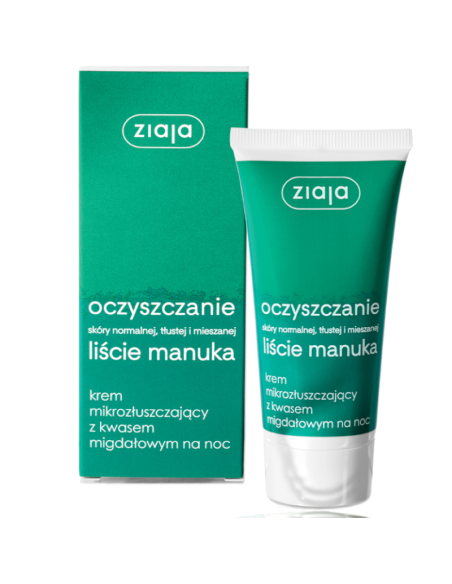 ZIAJA Liście Manuka Krem Mikrozłuszczający Do Twarzy z Kwasem Migdałowym Na Noc 50ml