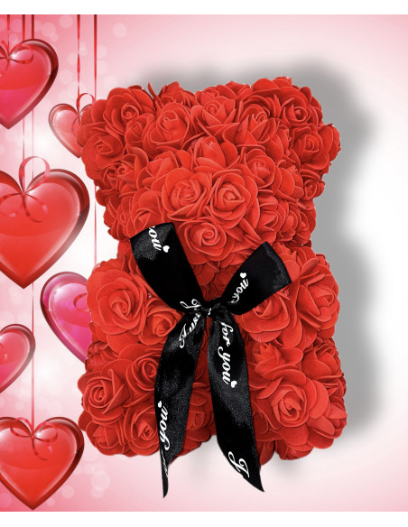 MIŚ Z RÓŻ CZERWONY na Prezent 25cm