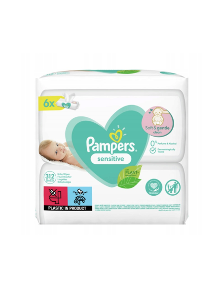 PAMPERS Nawilżane Chusteczki Sensitive 6x52szt
