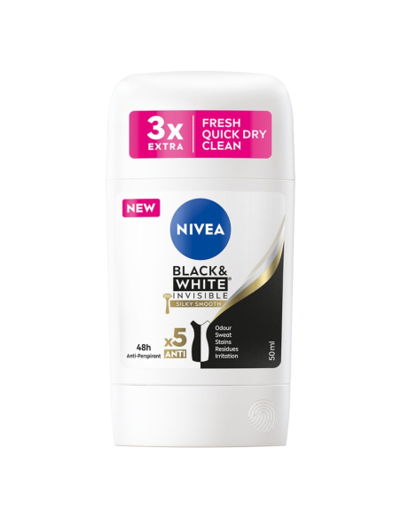 NIVEA Black & White Invisible Silky Smooth Antyperspirant w Sztyfcie 50ml