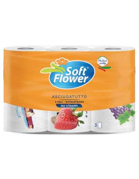 SOFT FLOWER Ręcznik Kuchenny 3-warstwowy 3 Rolki