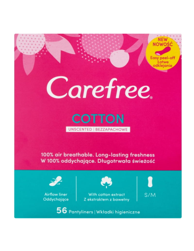 CAREFREE Wkładki Higieniczne Cotton Feel Bezzapachowe 56szt