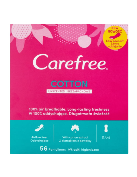 CAREFREE Wkładki Higieniczne Cotton Feel Bezzapachowe 56szt