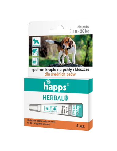 BROS Happs Krople na Pchły i Kleszcze dla Psów Średnich 10-20 kg 4szt