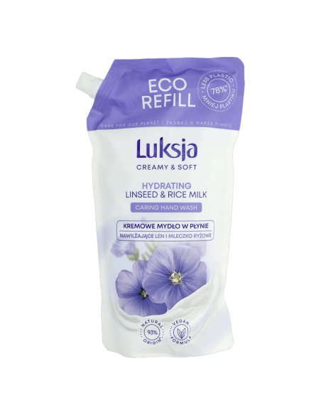 LUKSJA Mydło w Płynie do Rąk Zapas Len i Mleczko Ryżowe 900ml