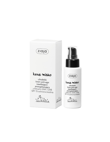 ZIAJA Kozie Mleko Ultralekki Krem Anti-age Nawilżająco- Energetyzujący z filtrami UVA i UVB SPF 15 50ml