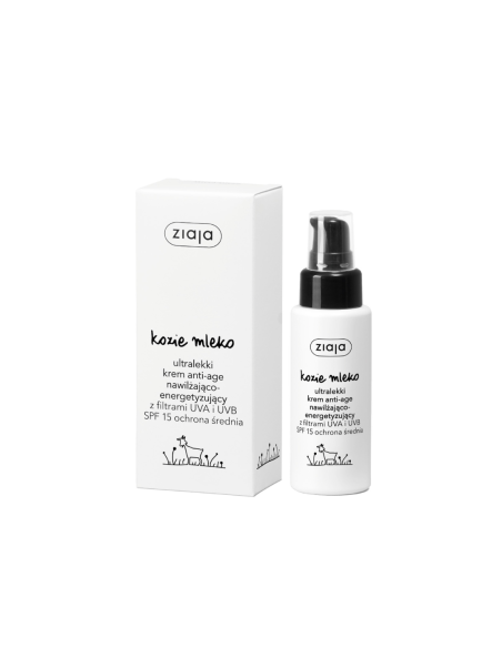 ZIAJA Kozie Mleko Ultralekki Krem Anti-age Nawilżająco- Energetyzujący z filtrami UVA i UVB SPF 15 50ml