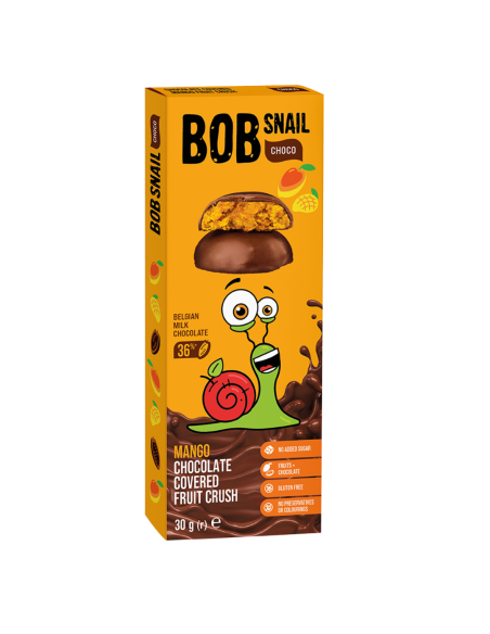 BOB Snail Choco Mango 30g Naturalna Przekąska w Belgijskiej Czekoladzie