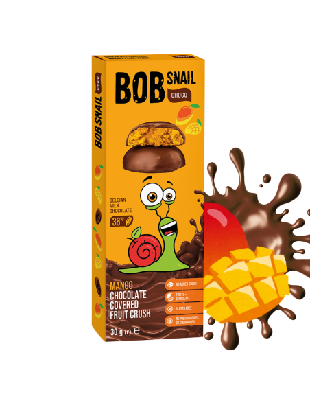 BOB Snail Choco Mango 30g Naturalna Przekąska w Belgijskiej Czekoladzie