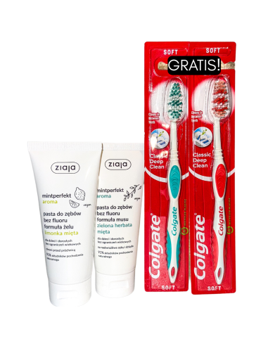 ZIAJA Pasta do Zębów bez Fluoru 2x100ml + Gratis 2 Szczoteczki