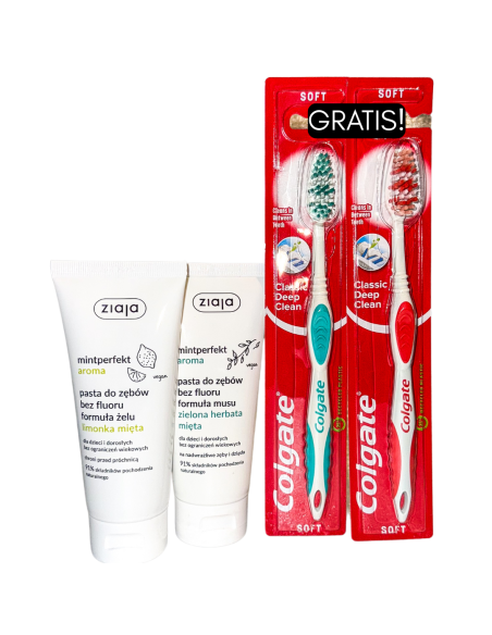 ZIAJA Pasta do Zębów bez Fluoru 2x100ml + Gratis 2 Szczoteczki