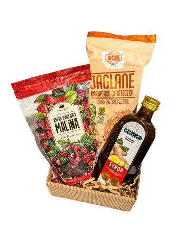 Zestaw Prezentowy Malinowa Chwila Napar Syrop Ciasteczka