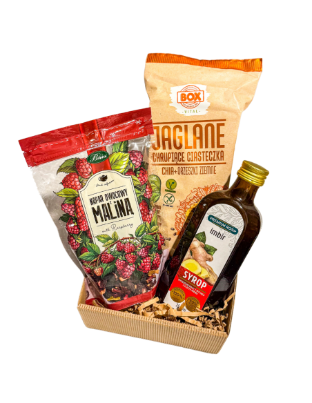 Zestaw Prezentowy Malinowa Chwila Napar Syrop Ciasteczka
