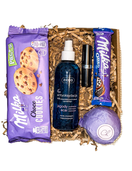 Zestaw Prezentowy Violet Box dla Kobiety Słodkości i Kosmetyki