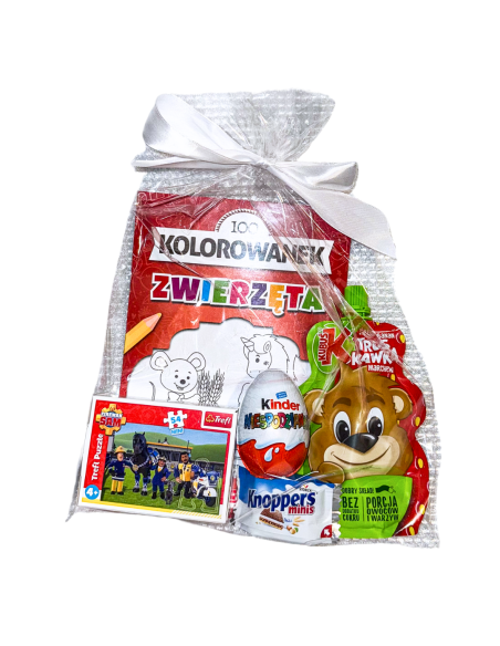 Prezent dla Dziecka Upominek dla Przedszkolaka Puzzle Kolorowanka Przekąska Kinder Jajko