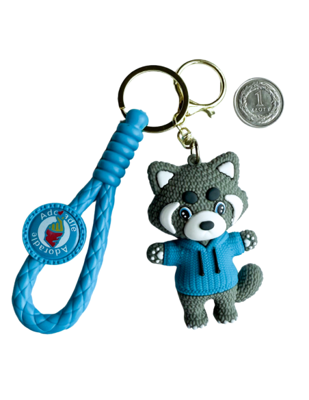 Brelok Racoon Szop Niebieski Gumowy do Plecaka Torebki Kluczy