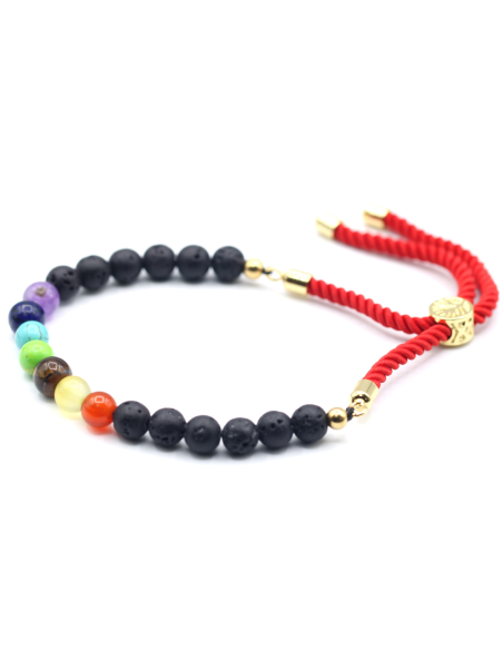 Bransoletka z Kamieniami - Kamień Wulkaniczny Czakry / Złoto 18k