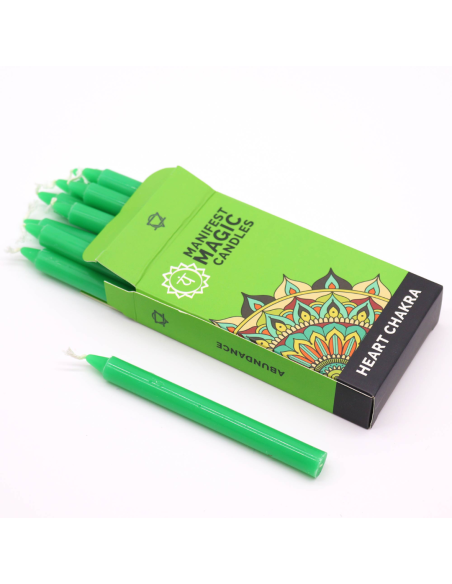 Zestaw 12 Magicznych Świec - Kolor Zielony Czakra Serca 12cm