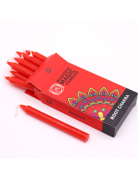 Zestaw 12 Magicznych Świec - Kolor Czerwony Czakra Podstawy 12cm