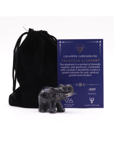Słoń z Larvikitu 50x35x25 mm Amulet Spokój Uziemienie