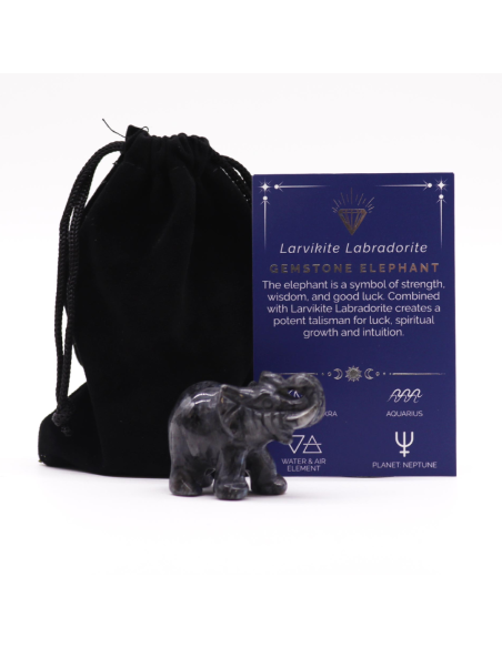Słoń z Larvikitu 50x35x25 mm Amulet Spokój Uziemienie