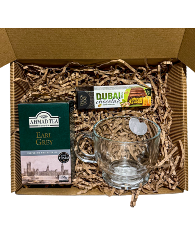 Zestaw Prezentowy - Herbata Earl Grey z Kubkiem i Czekoladą Dubajską