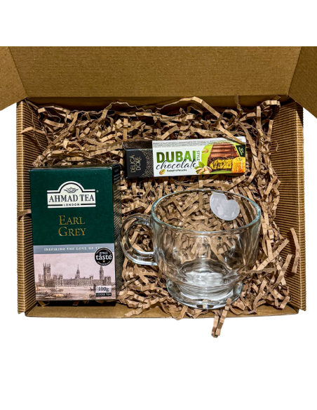 Zestaw Prezentowy - Herbata Earl Grey z Kubkiem i Czekoladą Dubajską