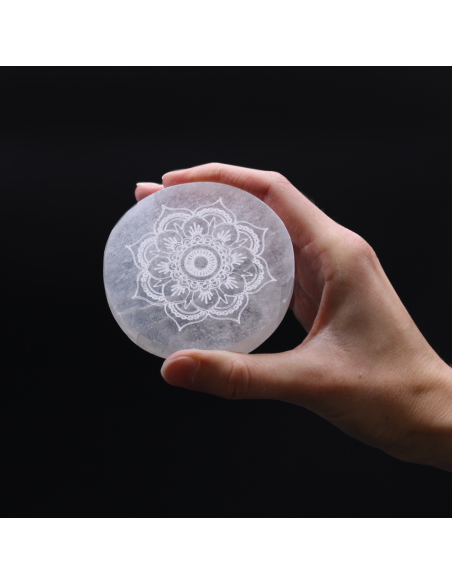 Płytka Selenitowa 8 cm - Mandala - Oczyszczająca Energia, Medytacja i Dekoracja