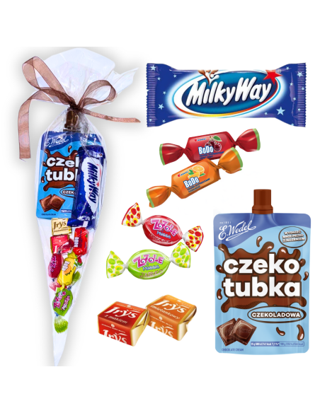 Rożek Prezentowy Słodyczy - Czekotubka Wedel, Milky Way, Zozole, Bodo, Irys