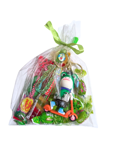 Zielony Zestaw Słodyczy z Brelokiem Żabą - Haribo, Chupa Chups, Zozole