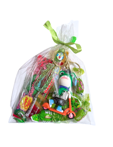 Zielony Zestaw Słodyczy z Brelokiem Żabą - Haribo, Chupa Chups, Zozole