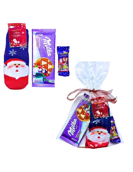 Prezent Mikołajkowy Milka + Skarpety Świąteczne Zestaw w Woreczku