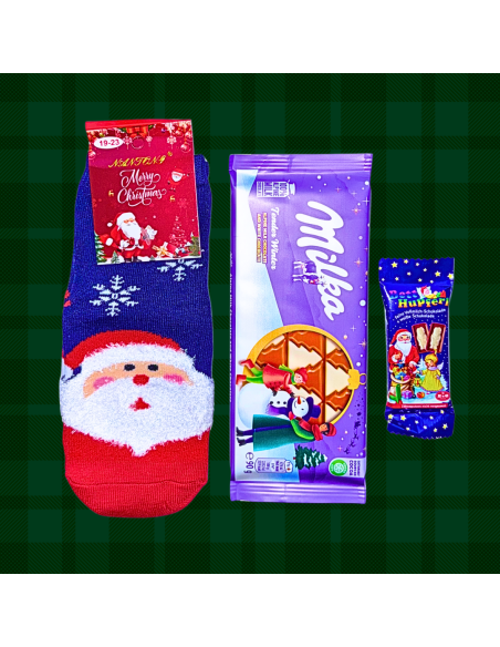 Prezent Mikołajkowy Milka + Skarpety Świąteczne Zestaw w Woreczku