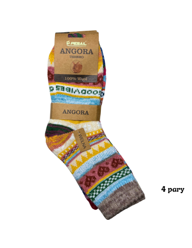 Skarpety Wełna Angora 4 Pary Kolorowe Zimowe Wzory 35/38 - 39/42