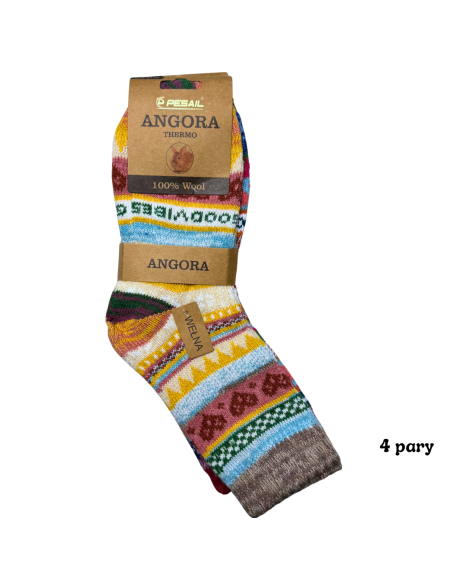 Skarpety Wełna Angora 4 Pary Kolorowe Zimowe Wzory 35/38 - 39/42