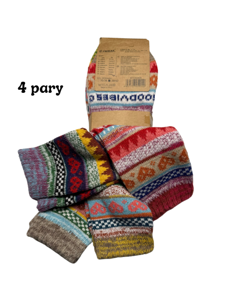 Skarpety Wełna Angora 4 Pary Kolorowe Zimowe Wzory 35/38 - 39/42