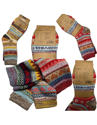 Skarpety Wełna Angora 4 Pary Kolorowe Zimowe Wzory 35/38 - 39/42