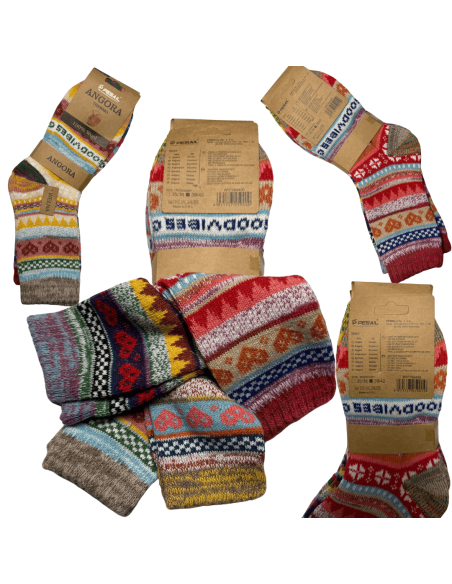 Skarpety Wełna Angora 4 Pary Kolorowe Zimowe Wzory 35/38 - 39/42