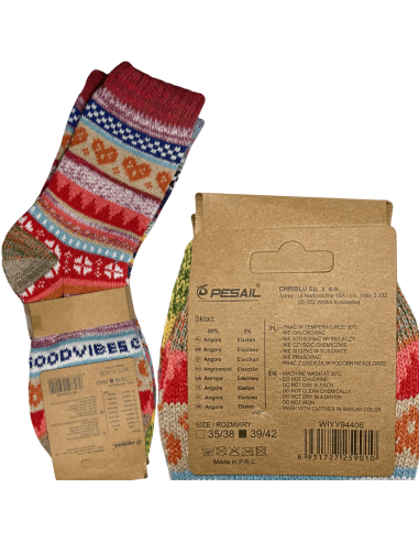 Skarpety Wełna Angora 4 Pary Kolorowe Zimowe Wzory 35/38 - 39/42