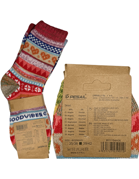 Skarpety Wełna Angora 4 Pary Kolorowe Zimowe Wzory 35/38 - 39/42