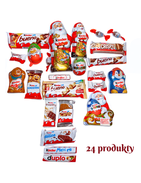 KALENDARZ ADWENTOWY Zestaw 24 Produkty KINDER Słodycze Święta Mikołaj Mikołajki