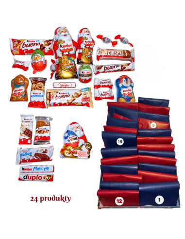 KALENDARZ ADWENTOWY Zestaw 24 Produkty KINDER Słodycze Święta Mikołaj Mikołajki