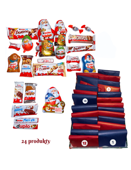 KALENDARZ ADWENTOWY Zestaw 24 Produkty KINDER Słodycze Święta Mikołaj Mikołajki