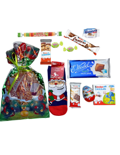 Prezent Mikołajkowy Skarpetki Świąteczne + Słodkości Kinder Wedel Haribo 2