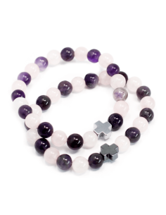 Zestaw 2 Bransoletek - MIŁOŚĆ (Ametyst, Różowy Kwarc) Bransoletki Przyjaźni, dla Pary 2