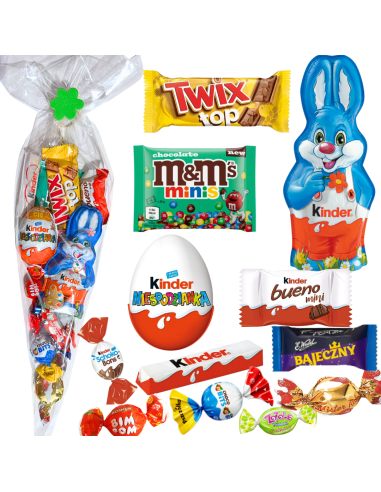 Rożek Wielkanocny Zestaw Prezent Słodka Paczka z Zajączkiem Kinder