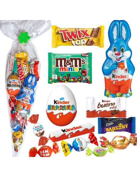 Rożek Wielkanocny Zestaw Prezent Słodka Paczka z Zajączkiem Kinder