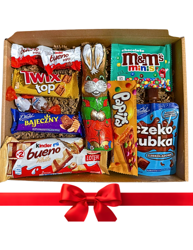 BOX WIELKANOCNY NA ZAJĄCZKA Zestaw Słodyczy Kinder Wedel Zając Prezent dla Dziecka