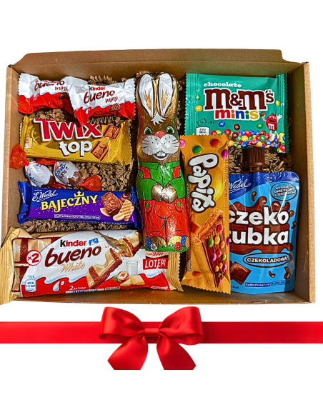 BOX WIELKANOCNY NA ZAJĄCZKA Zestaw Słodyczy Kinder Wedel Zając Prezent dla Dziecka