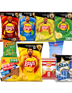 MEGA ZESTAW KIBICA XXL - PRZEKĄSKI NA MECZ LAY'S CHEETOS POPCORN ORZESZKI